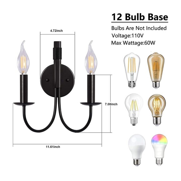 2 Lights‎ Bedroom Lighting Fixture Wall Mount Sconce Lamp Hallway Black - Picture 2 of 3